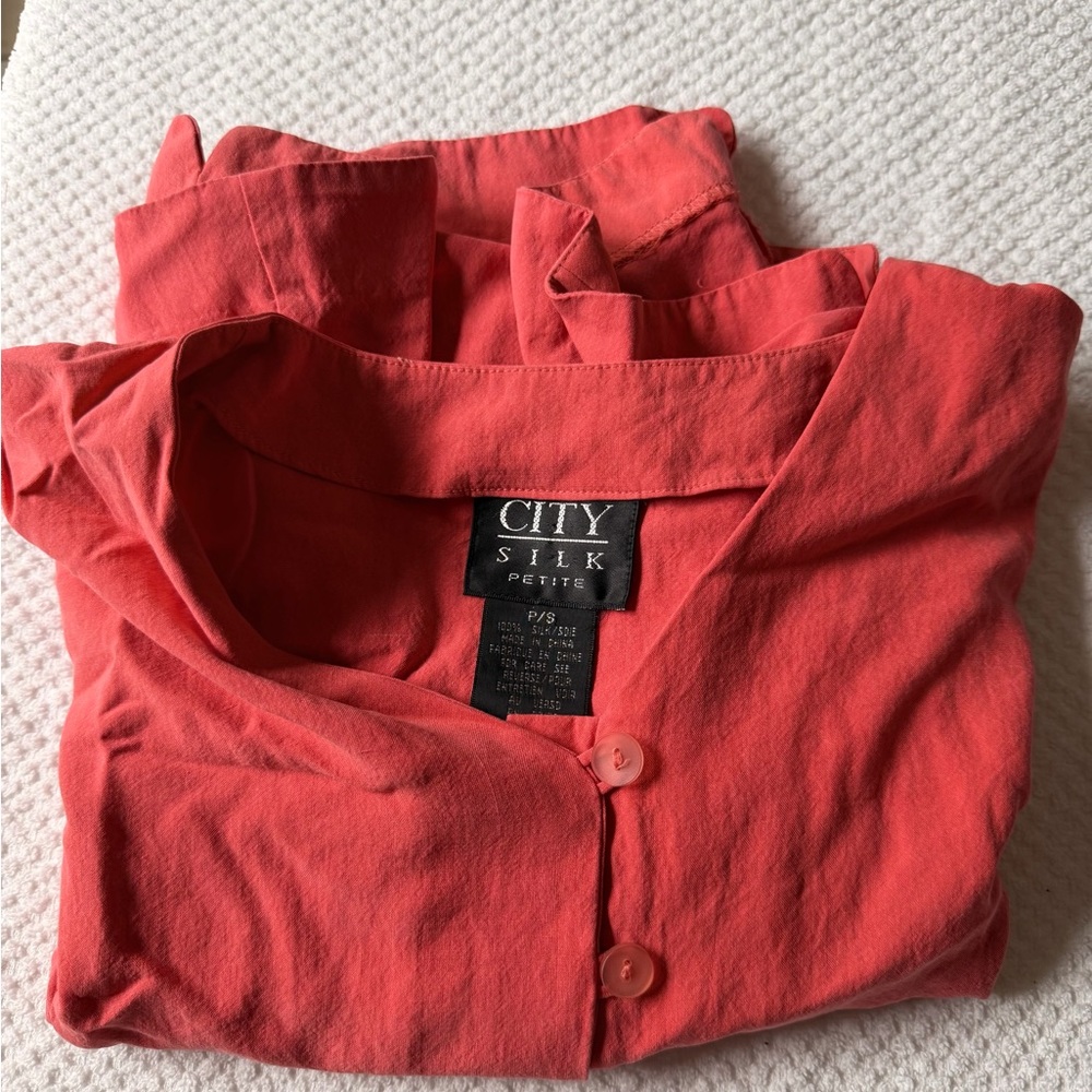 City Silk Petite Coral Blouse